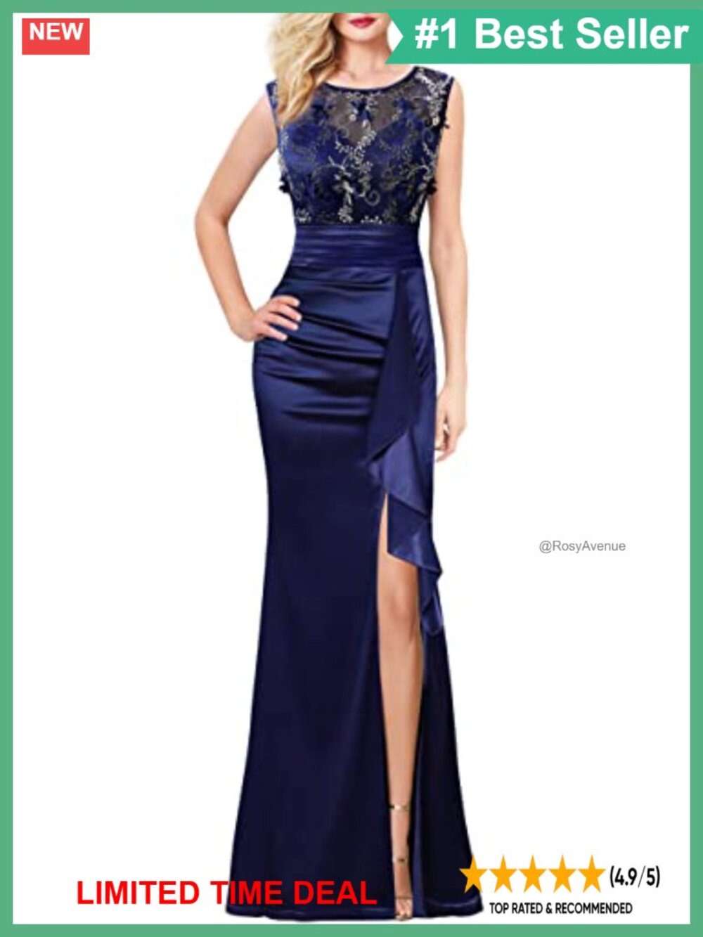 Womens Formal Ruched Ruffles Evening Prom Wedding Party Maxi Dress